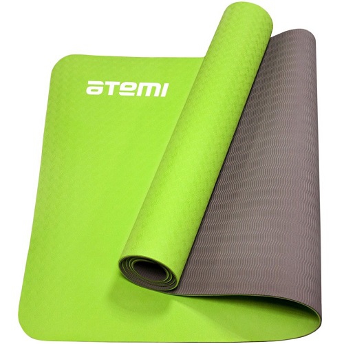 Коврик для йоги и фитнеса Atemi, AYM01TPE, TPE, 173х61х0,4 см, серо-зеленый