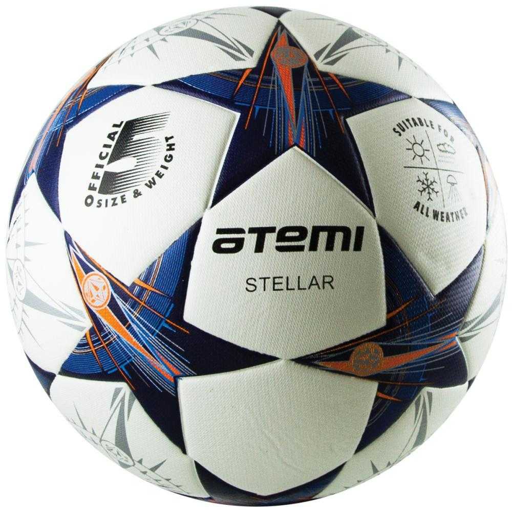 Мяч футбольный Atemi STELLAR, PU, бел/син/оранж., р.5, Thermo mould (б/швов)