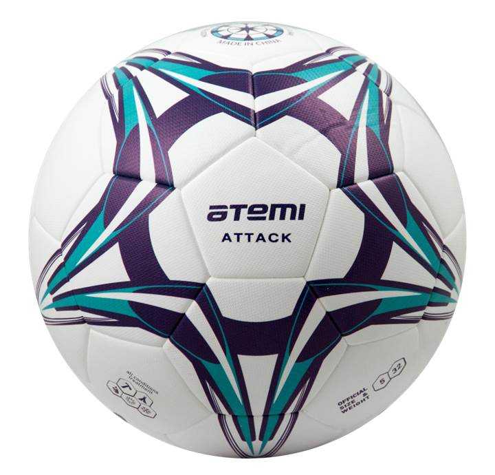 Мяч футбольный Atemi ATTACK PU, бел/син/гол., р.4, Thermo mould (б/швов)