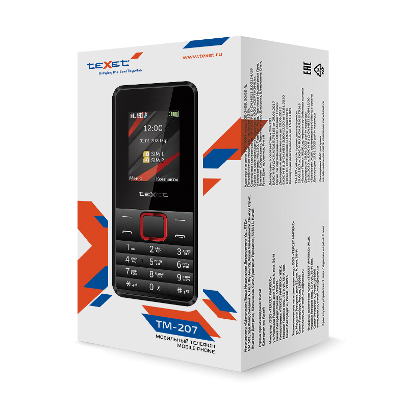 Мобильный телефон teXet TM-207 цвет черный-красный