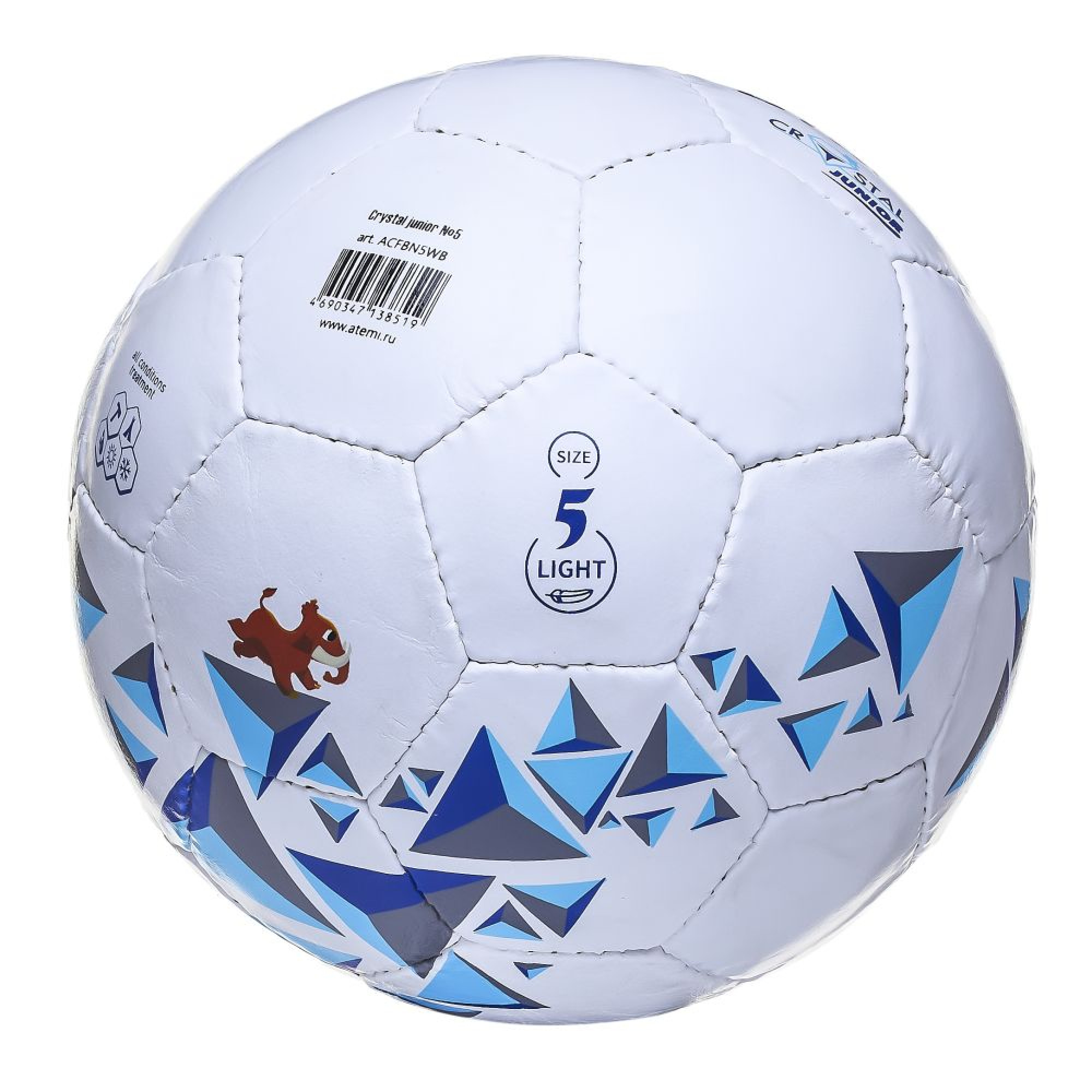 Мяч футбольный ATEMI CRYSTAL JUNIOR, PVC, бел/син/гол, р.5