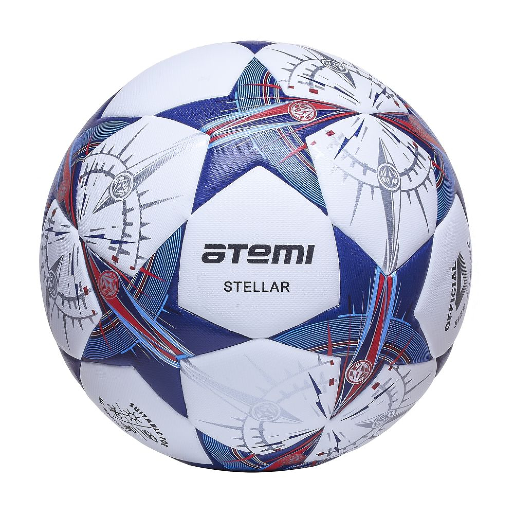 Мяч футбольный Atemi STELLAR, PU+EVA, бел/син/оранж., р.4