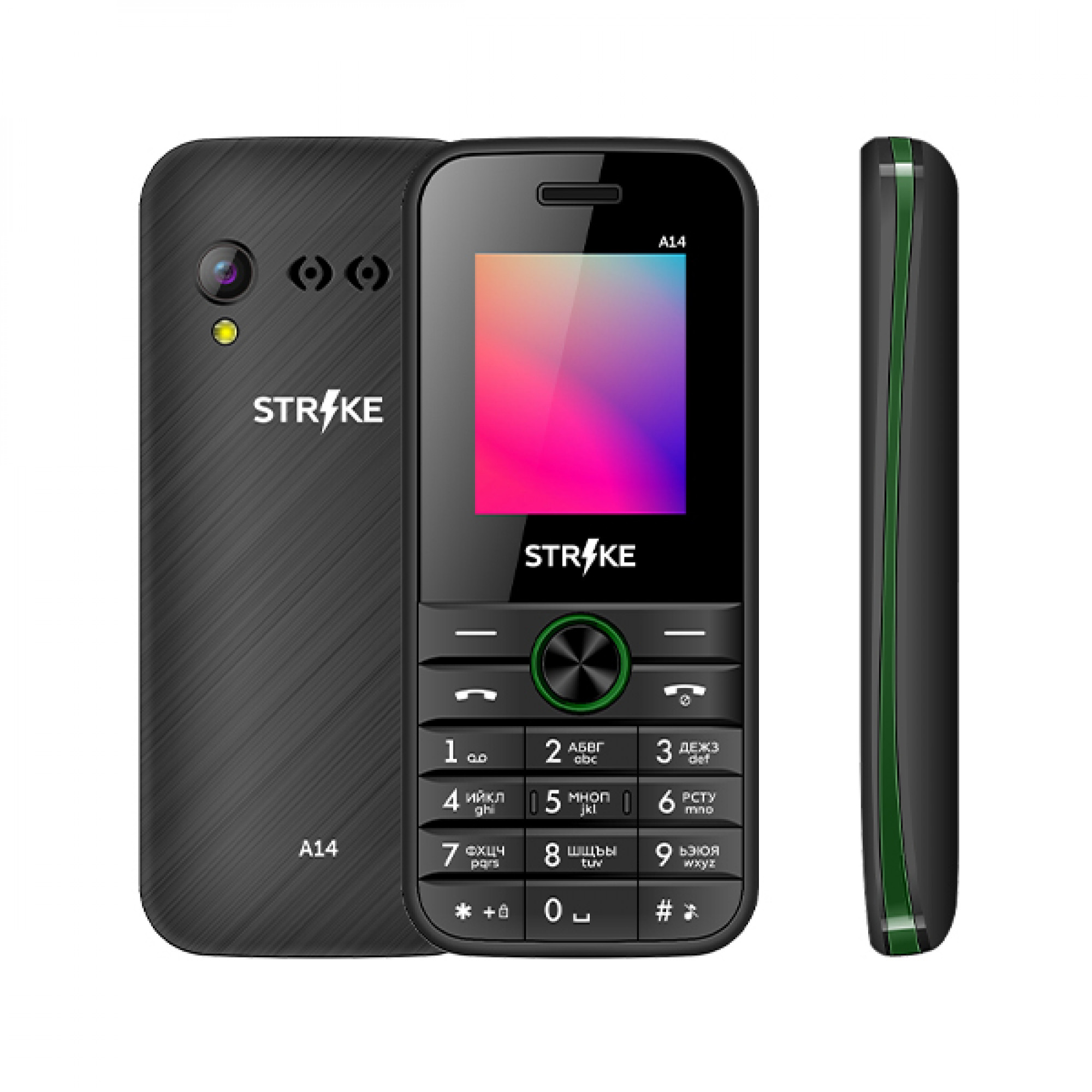 Мобильный телефон Strike A14 (черный/зеленый)