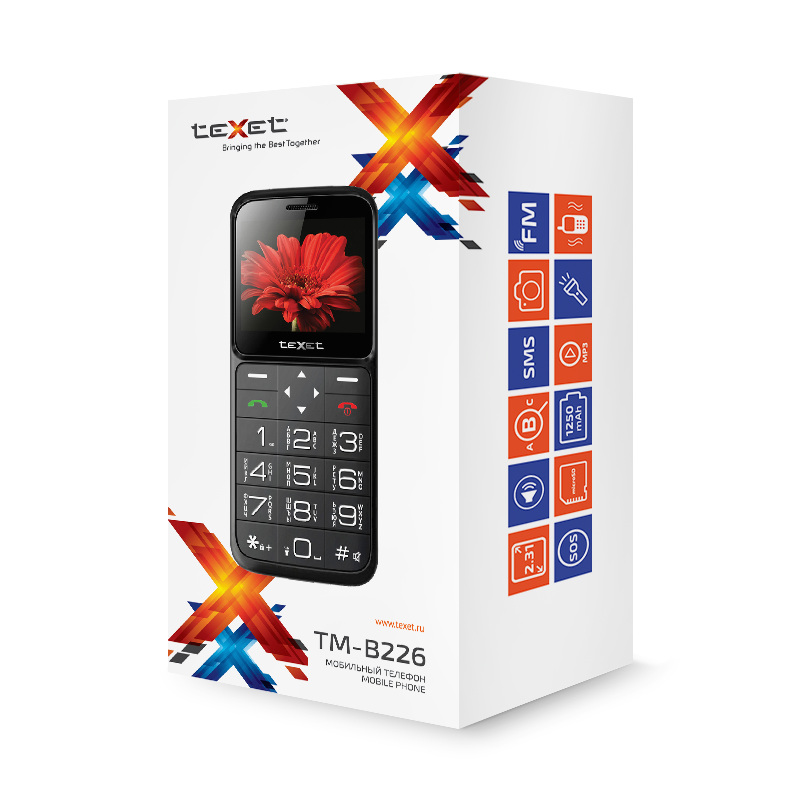 Мобильный телефон teXet TM-B226 цвет черный-красный