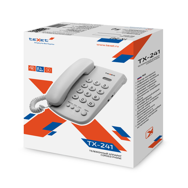 Проводной телефон TeXet TX-241 цвет светло-серый